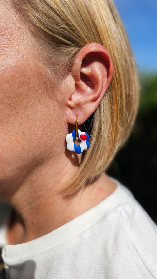 Pampilles Mély rayées bleu et blanc coeur rouge
