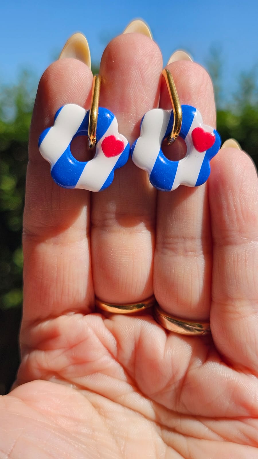 Pampilles Mély rayées bleu et blanc coeur rouge
