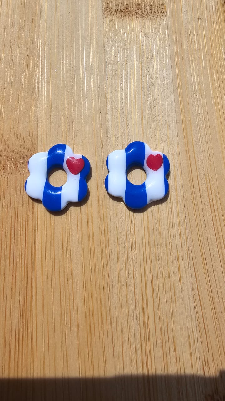 Pampilles Mély rayées bleu et blanc coeur rouge